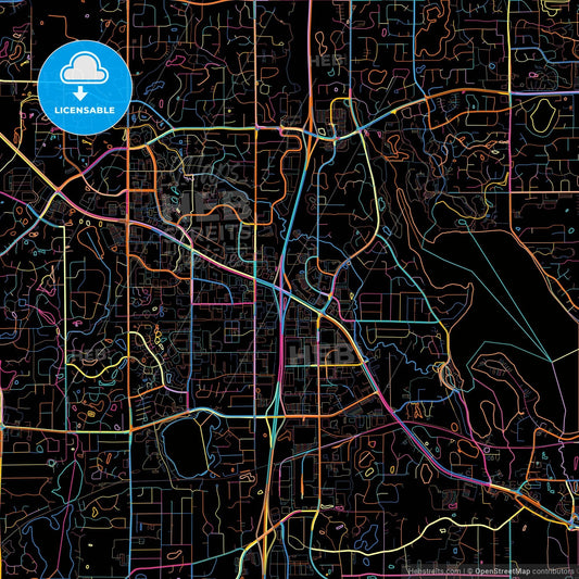 Plymouth, Minnesota, United States, colorful city map on black background
