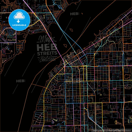 Fort Myers, Florida, United States, colorful city map on black background