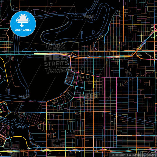 Lake Charles, Louisiana, United States, colorful city map on black background