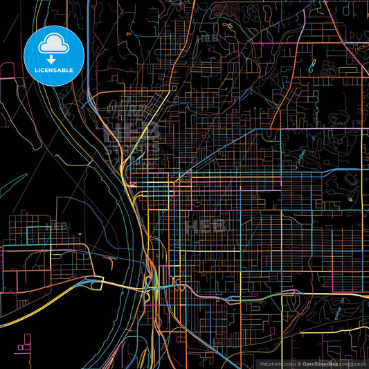 St. Joseph, Missouri, United States, colorful city map on black background