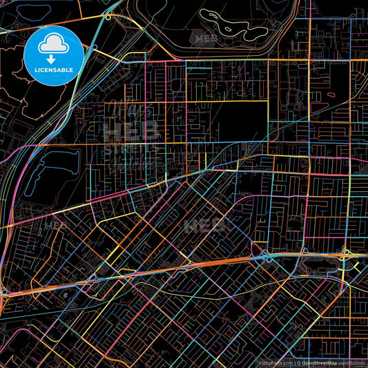 Baldwin Park, California, United States, colorful city map on black background