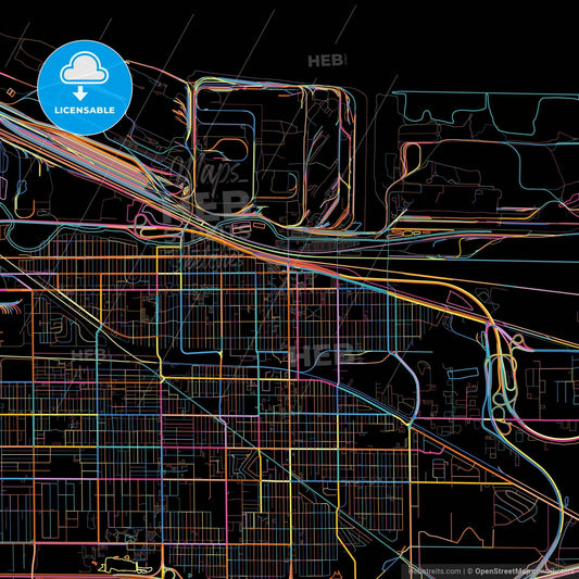 Gary, Indiana, United States, colorful city map on black background