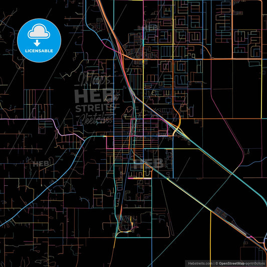 Perris, California, United States, colorful city map on black background