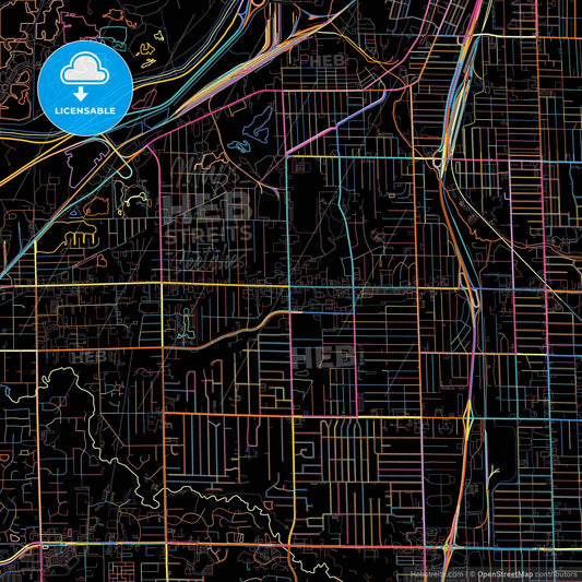 Wyoming, Michigan, United States, colorful city map on black background