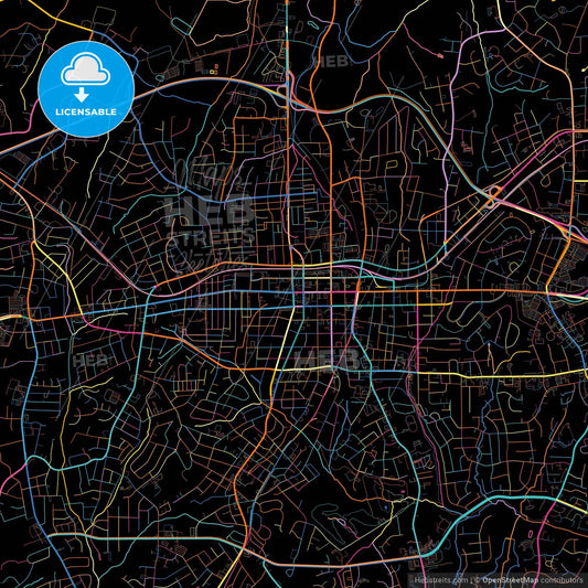 Gastonia, North Carolina, United States, colorful city map on black background