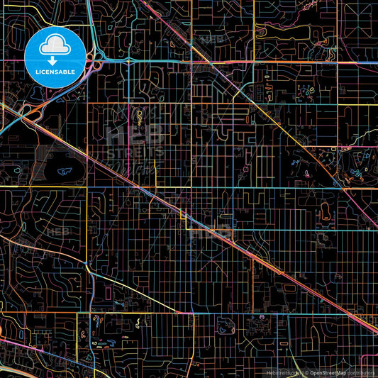 Arlington Heights, Illinois, United States, colorful city map on black background