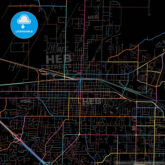 Jonesboro, Arkansas, United States, colorful city map on black background