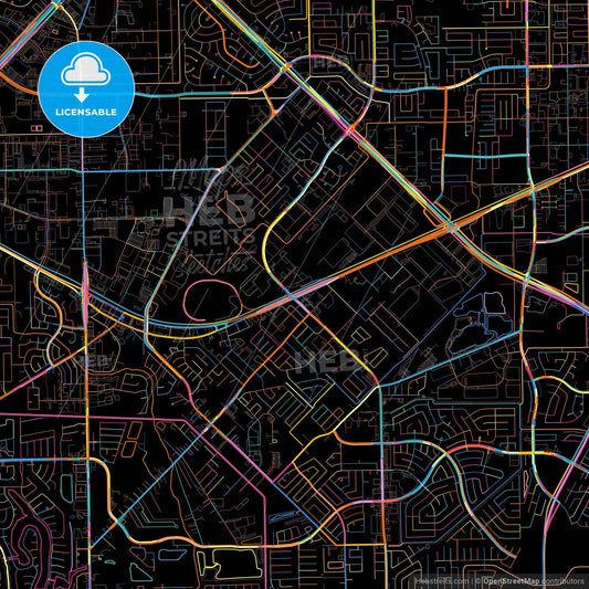 Missouri City, Texas, United States, colorful city map on black background