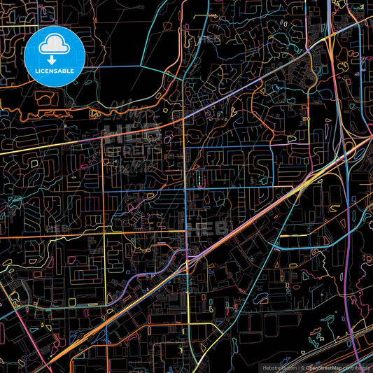 Bolingbrook, Illinois, United States, colorful city map on black background