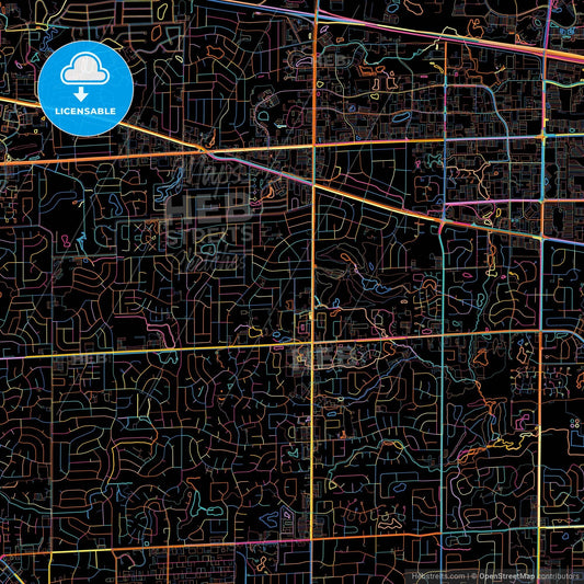 Schaumburg, Illinois, United States, colorful city map on black background