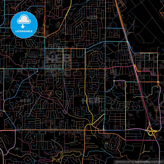 Warner Robins, Georgia, United States, colorful city map on black background