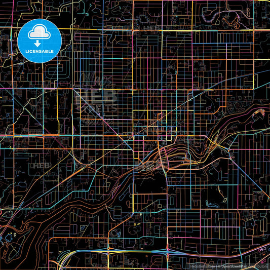 Appleton, Wisconsin, United States, colorful city map on black background