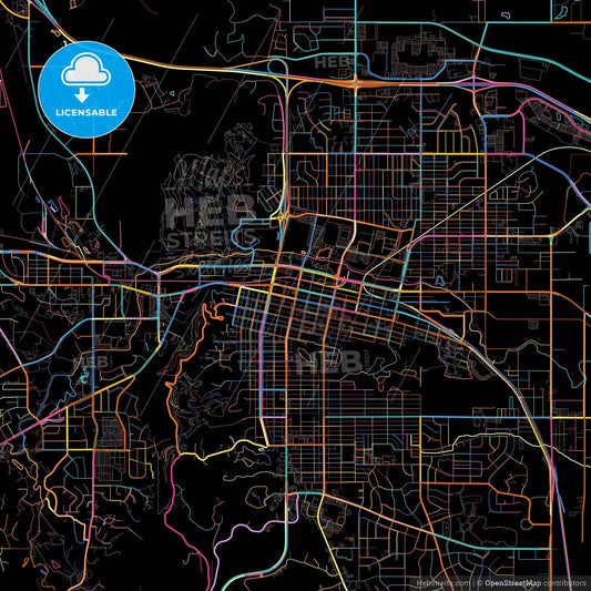Rapid City, South Dakota, United States, colorful city map on black background