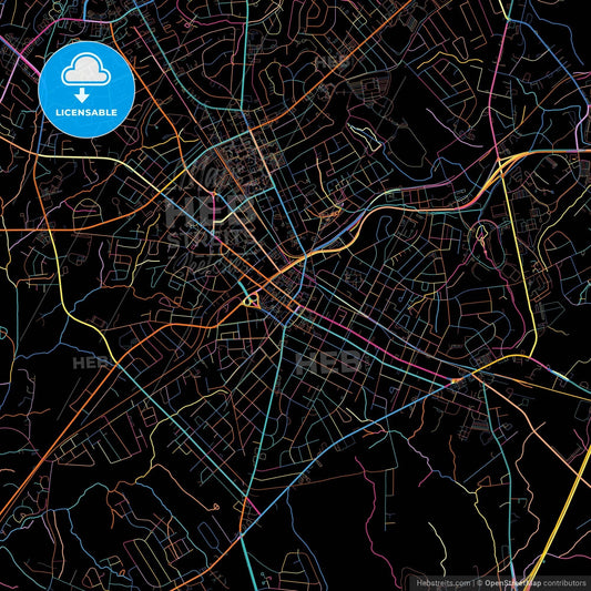 Rock Hill, South Carolina, United States, colorful city map on black background