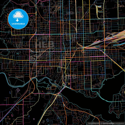 Decatur, Illinois, United States, colorful city map on black background