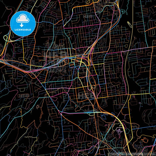New Britain, Connecticut, United States, colorful city map on black background