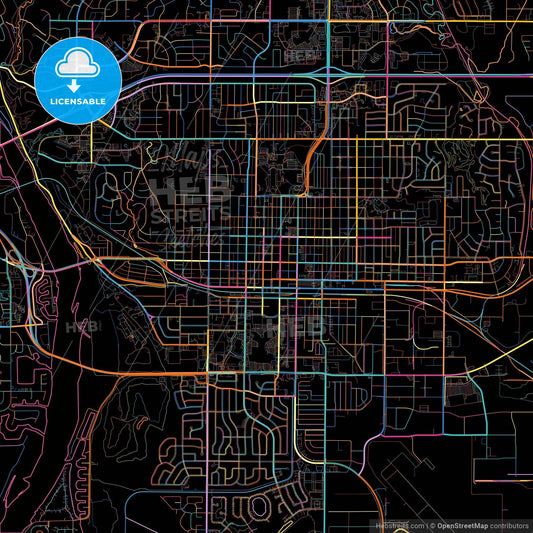 Bismarck, North Dakota, United States, colorful city map on black background