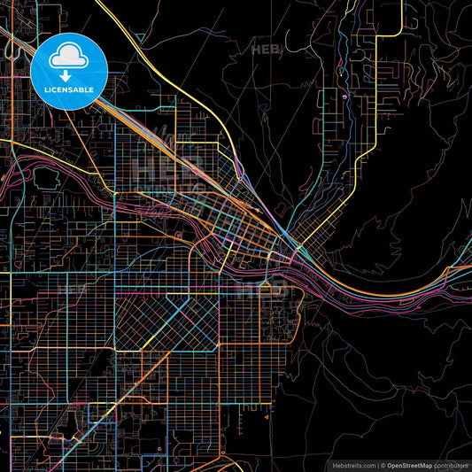 Missoula, Montana, United States, colorful city map on black background