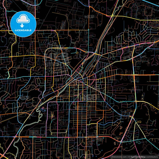 Waukesha, Wisconsin, United States, colorful city map on black background