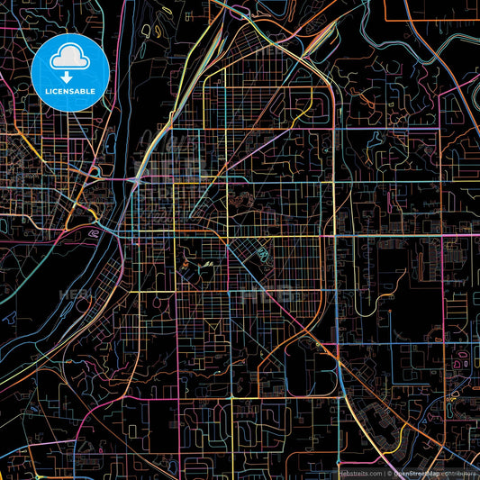 Lafayette, Indiana, United States, colorful city map on black background