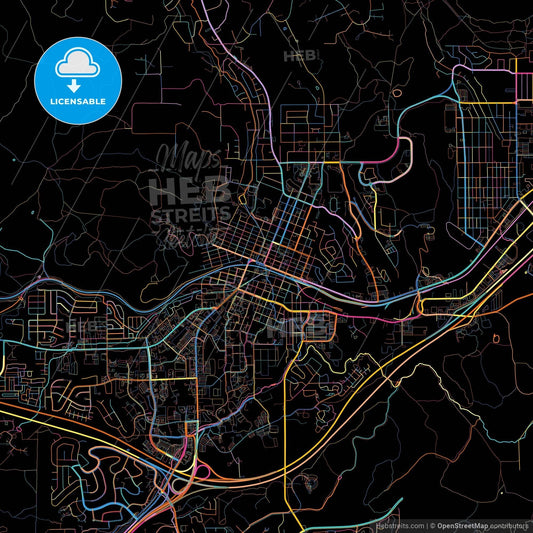 Flagstaff, Arizona, United States, colorful city map on black background