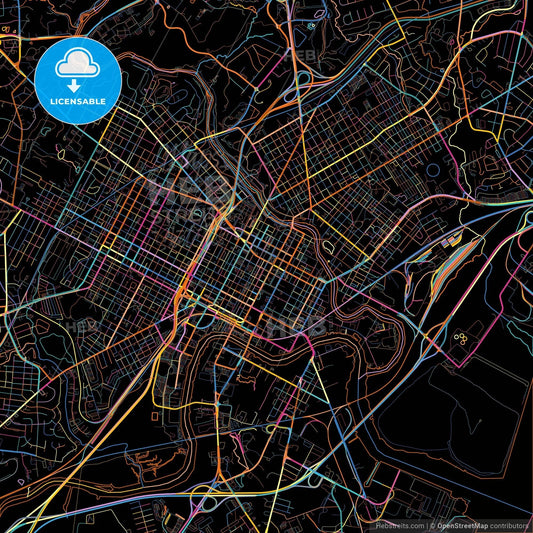 Wilmington, Delaware, United States, colorful city map on black background