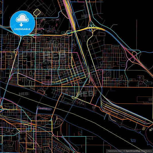 Pasco, Washington, United States, colorful city map on black background