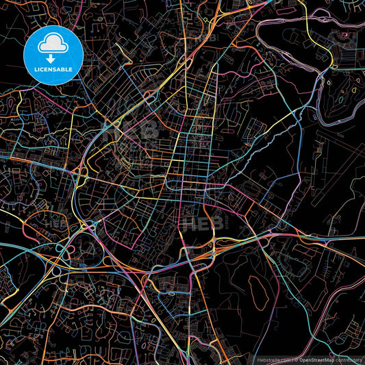 Frederick, Maryland, United States, colorful city map on black background