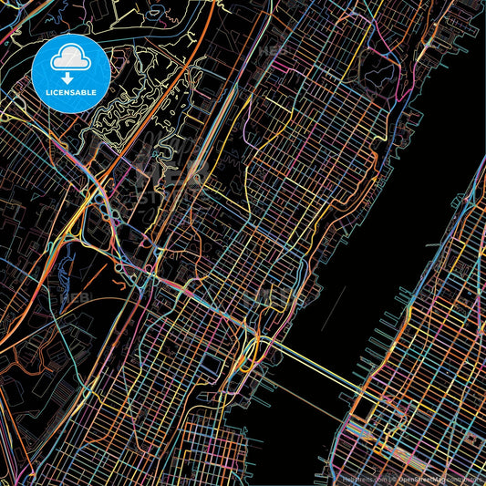 Union City, New Jersey, United States, colorful city map on black background