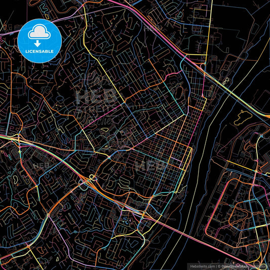 St. Charles, Missouri, United States, colorful city map on black background