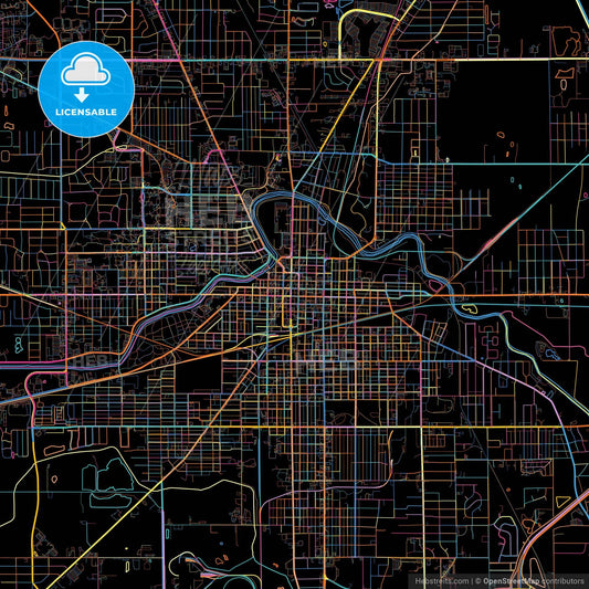 Muncie, Indiana, United States, colorful city map on black background