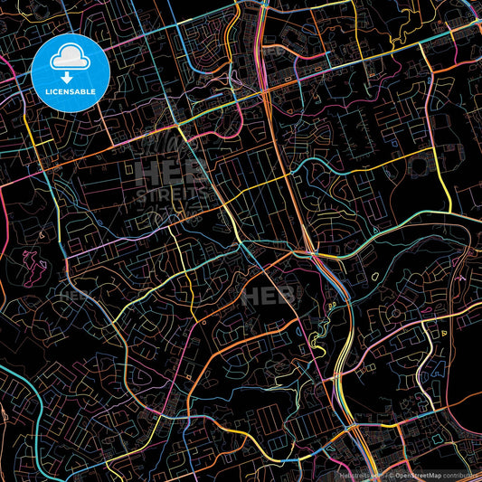 Cedar Park, Texas, United States, colorful city map on black background