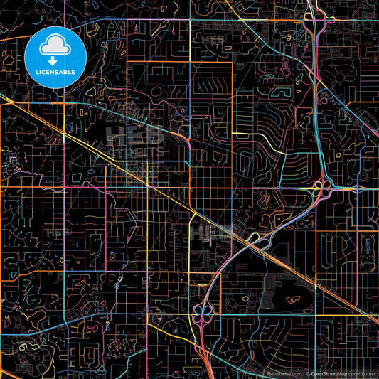 Palatine, Illinois, United States, colorful city map on black background