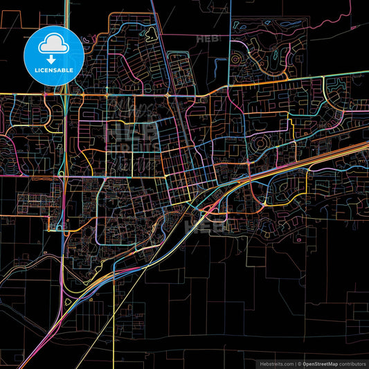 Davis, California, United States, colorful city map on black background