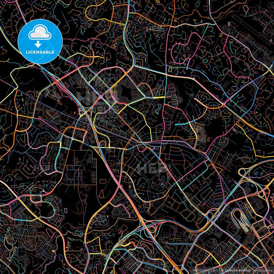 Gaithersburg, Maryland, United States, colorful city map on black background