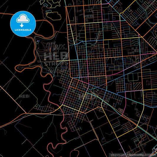 Victoria, Texas, United States, colorful city map on black background