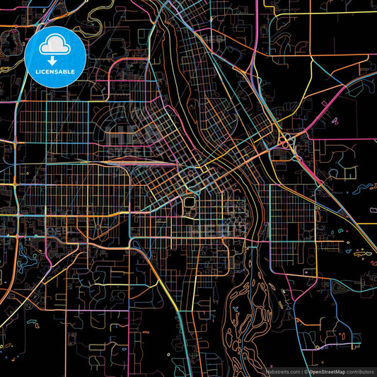 St. Cloud, Minnesota, United States, colorful city map on black background
