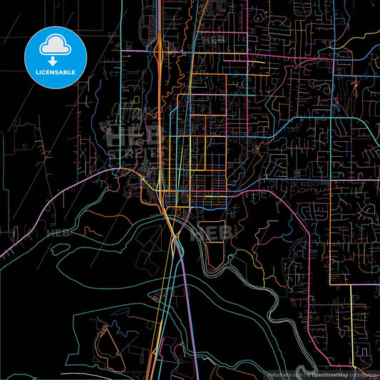 Marysville, Washington, United States, colorful city map on black background