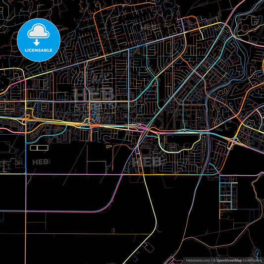Camarillo, California, United States, colorful city map on black background