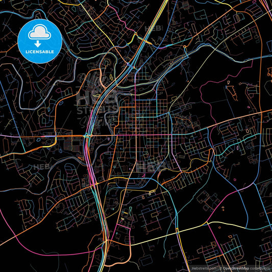 Georgetown, Texas, United States, colorful city map on black background