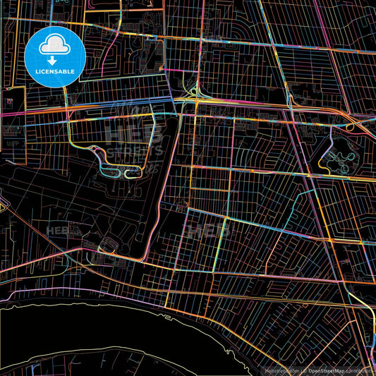 Kenner, Louisiana, United States, colorful city map on black background