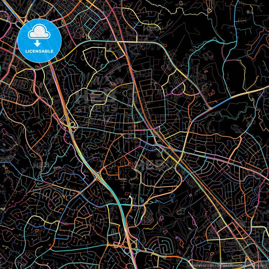 Rockville, Maryland, United States, colorful city map on black background