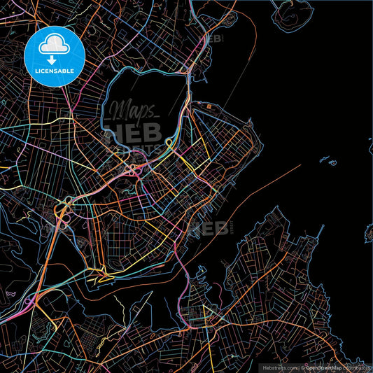 Portland, Maine, United States, colorful city map on black background