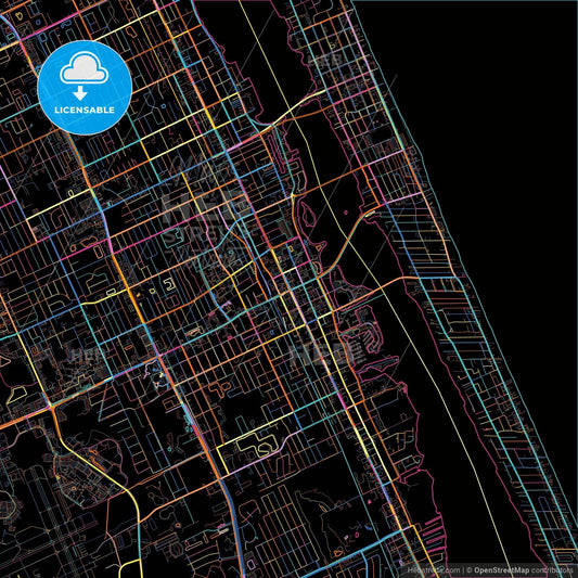 Daytona Beach, Florida, United States, colorful city map on black background
