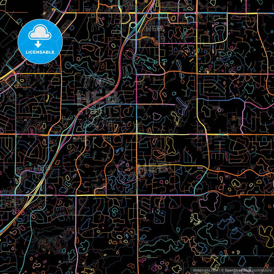 Eagan, Minnesota, United States, colorful city map on black background