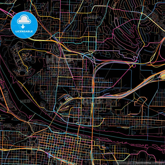 North Little Rock, Arkansas, United States, colorful city map on black background