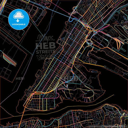 Bayonne, New Jersey, United States, colorful city map on black background