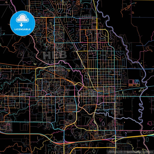 Ames, Iowa, United States, colorful city map on black background
