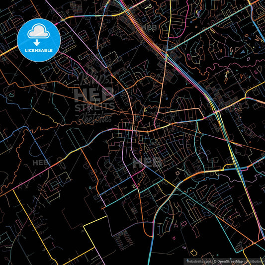 Mansfield, Texas, United States, colorful city map on black background
