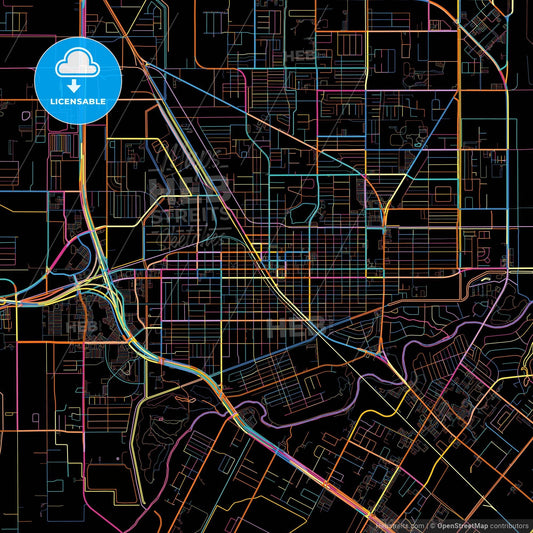 Harlingen, Texas, United States, colorful city map on black background